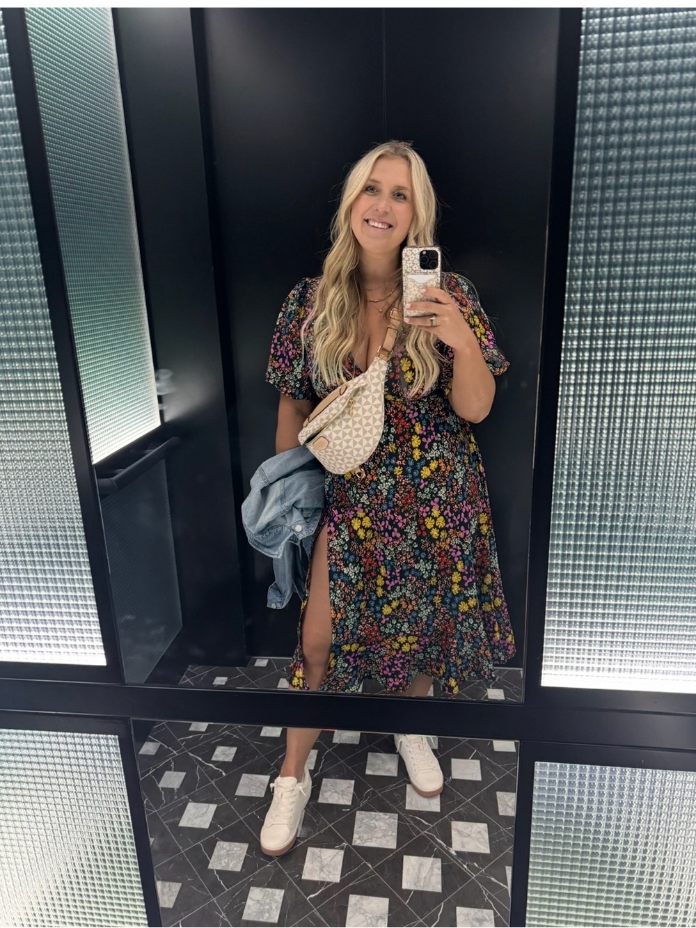 Boohoo Black Floral Dress with Yellow, Blue & Pink Flowers